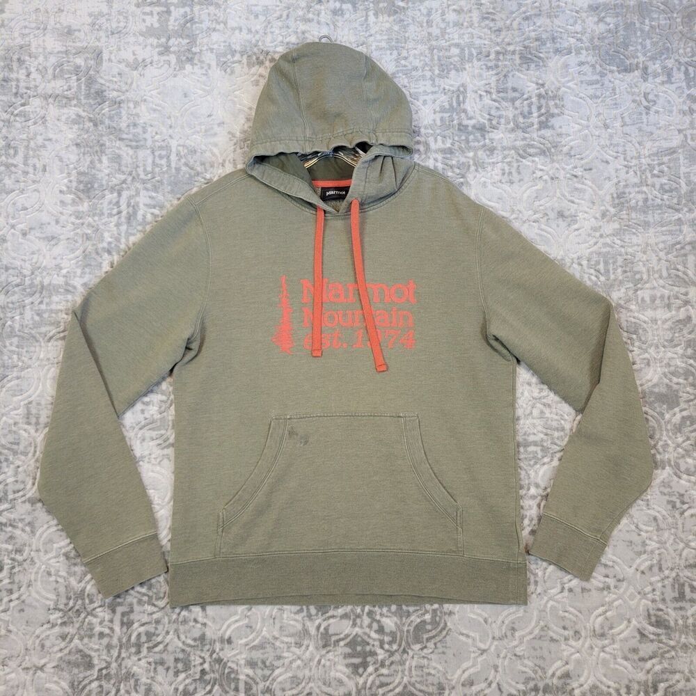 Marmot Hoodie Mens Medium Green Casual Mountain Hooded Sweatshirt Distressed